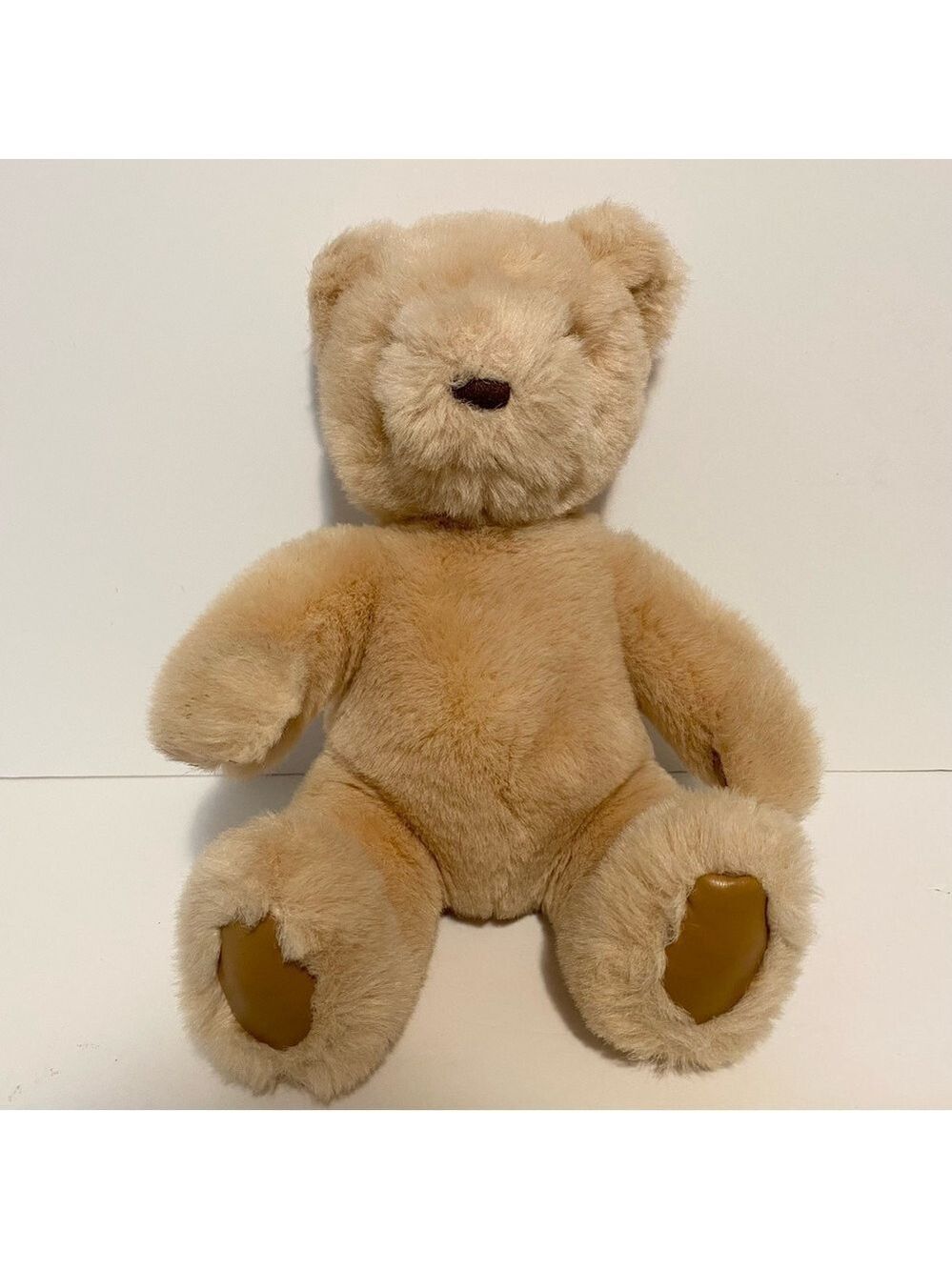 Gund Tan Bear Plush Stuffed Animal Toy 1987 Faux Leather Brown Paws Hands VTG
